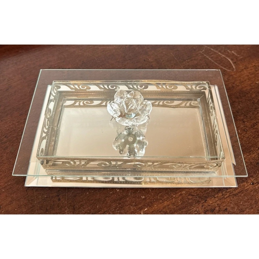 7.5"x4.25" SilverSmith Studio Vintage Mirror Glass Metal Jewerly Box Keepsake